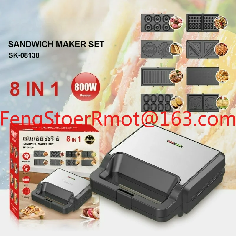 08138 Breakfast Machine 8in1 Interchangeable Plate Sandwich Machine Horizontal Triangle Waffle Donut Machine