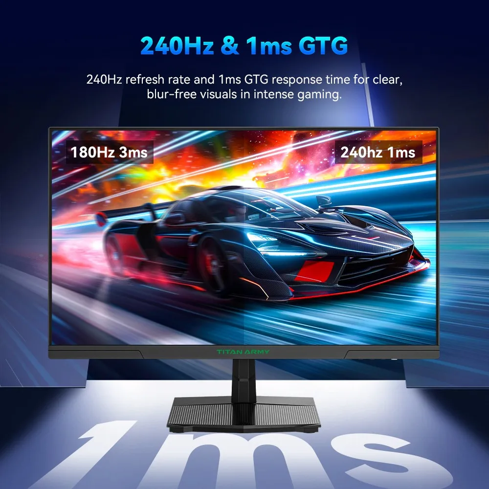 TITAN ARMY P2510S Gaming Monitor, 24.5'' 2560*1440 QHD FAST IPS Screen, 240Hz Refresh Rate, 1ms GTG, 95% DCI-P3, HDR10, Adaptive