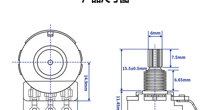 Electric Guitar Bass Short 15.5mm 24-Tooth Brass Shaft Pot  250K / 500K Audio/Linear Taper Volume Tone Control Knob