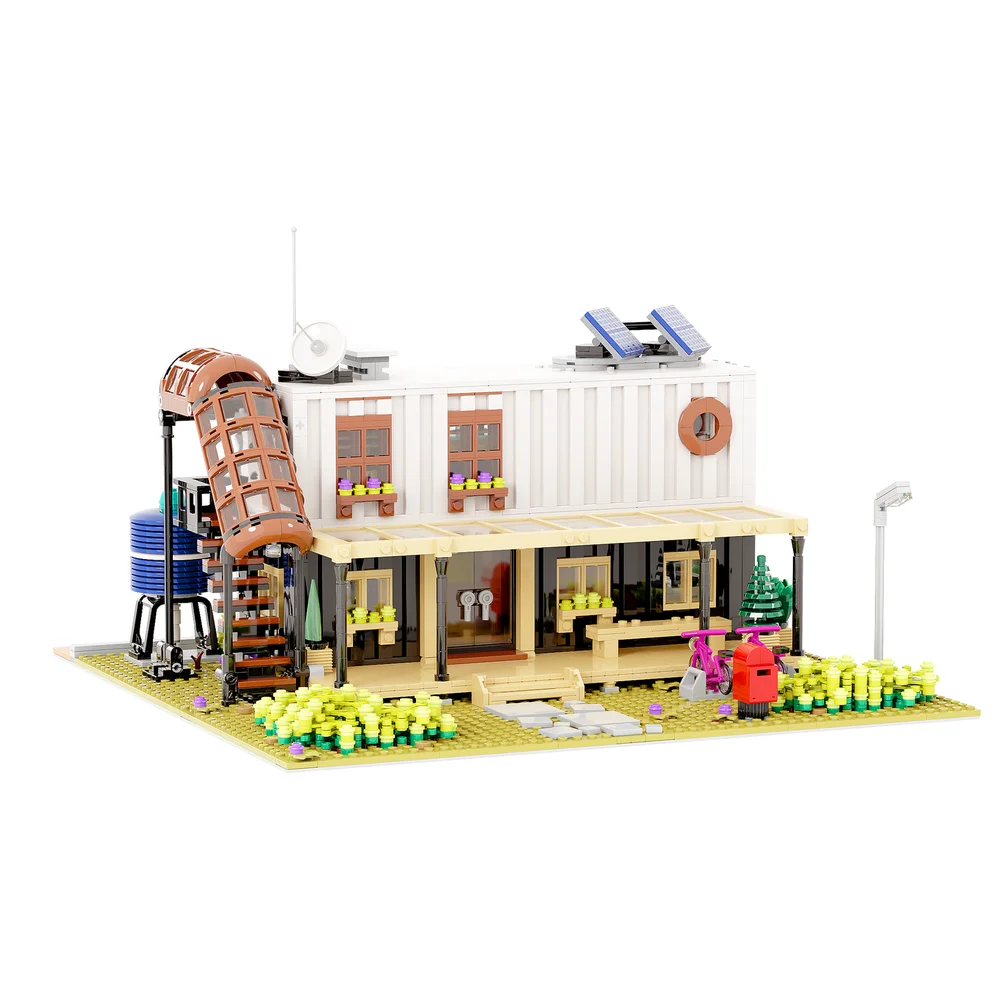 

2480PCS clock coffee shop cafe bricks clock tower roof garden Container House II blocks downtown townhouse house building moc