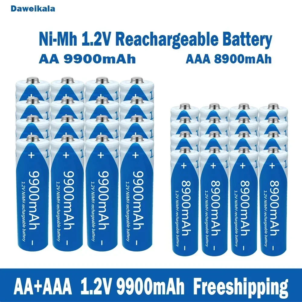 Wholesale nickel hydrogen AA+AAA1.2V rechargeable batteries, large capacity 9900mAh KTV microphones and toy batteries