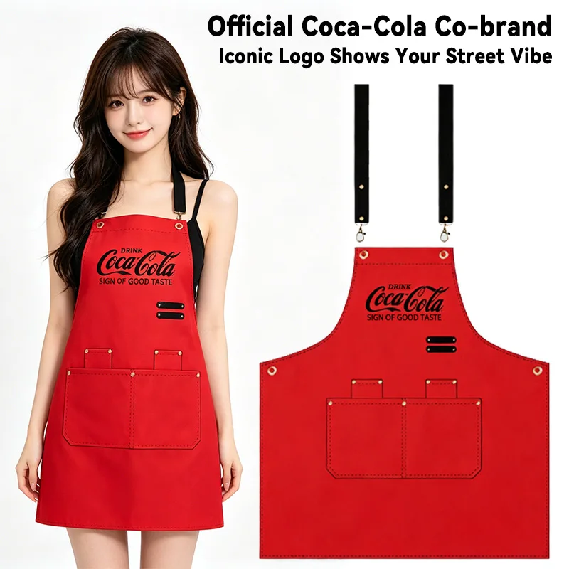 Coca-Cola waterdichte, oliebestendige keukenschort voor dames en heren met grote zakken voor grill, restaurant, bar, winkel, cafés, schoonheidsuniform