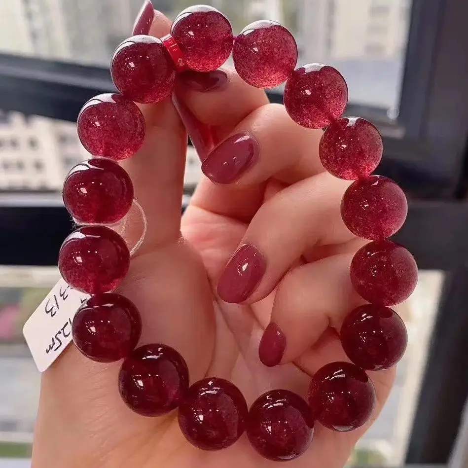 

Natural Genuine Goods Pigeon Red Strawberry Crystal Bracelet Female Red Stone Good Lucky Single Circle Crystal Women Hand String