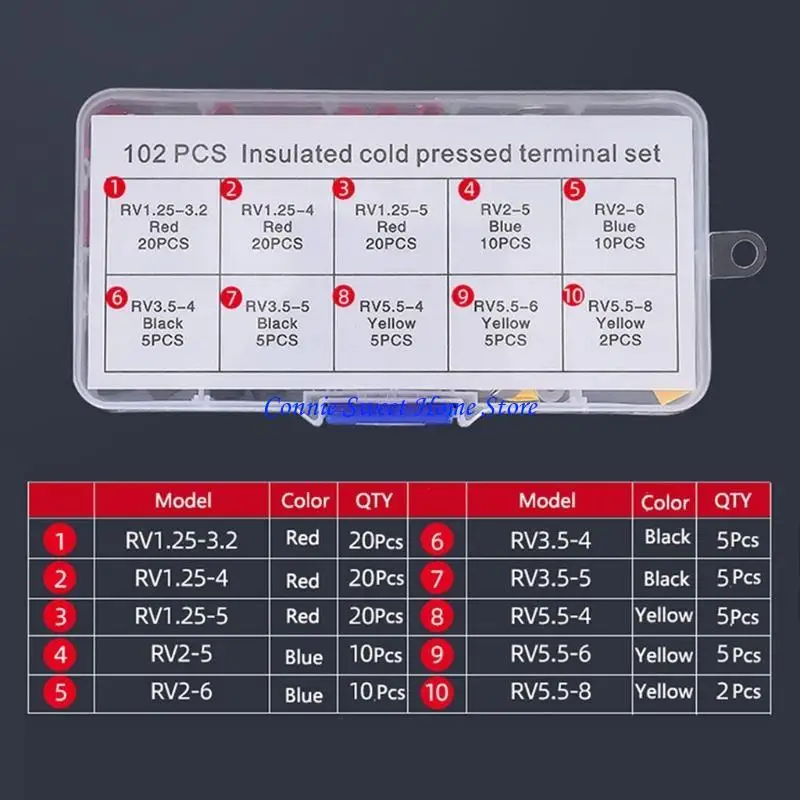 

LXAF 102 шт. кольцевые обжимные клеммы, разъемы для электрических проводов, ассортиментный комплект, изолированные клеммы для с