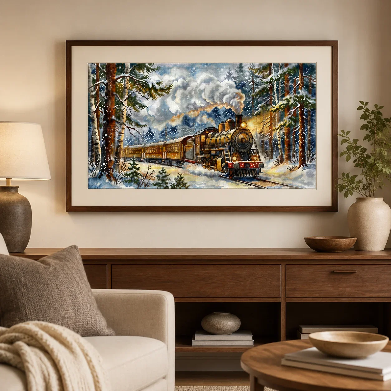 [CC5380-Polar Express]Stamped Cross Stitch Kit for Adults and Kids, Easy Pre-Printed Canvas with Cotton Threads and Needles, Han