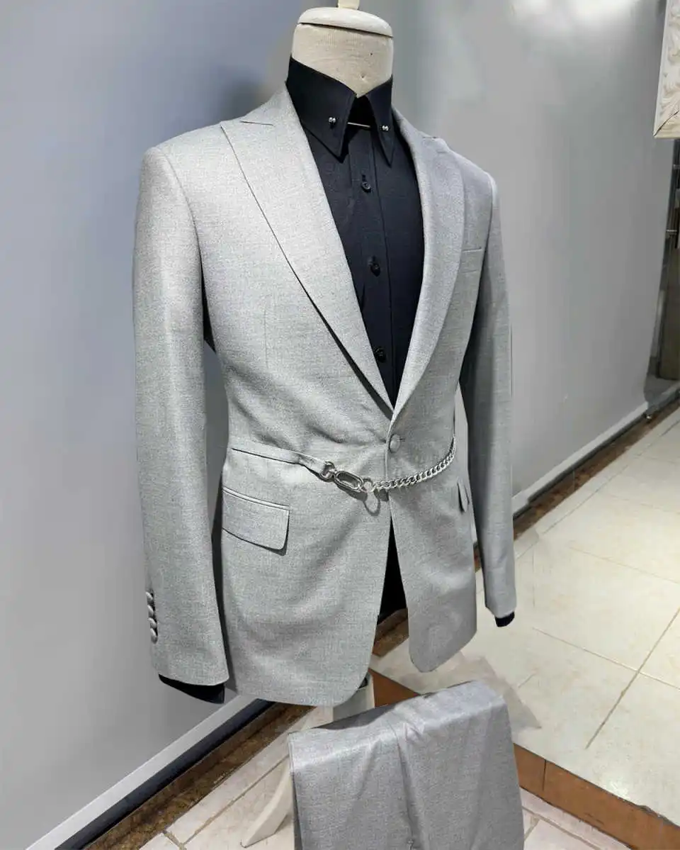 Ternos masculinos casuais 3 peças jaqueta calças lapela repicada único breasted primavera outono outwear com cinto ocasião formal personalizado