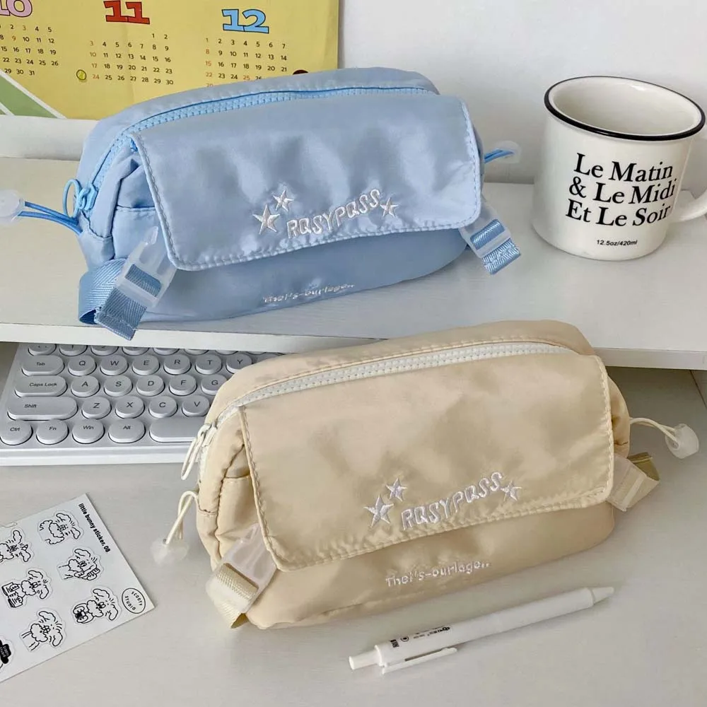 Stationery Storage Korean Style Pencil Case Zipper Pouch Solid Color Large Pen Bag Travel Wallet Large Capacity Cosmetic Bag