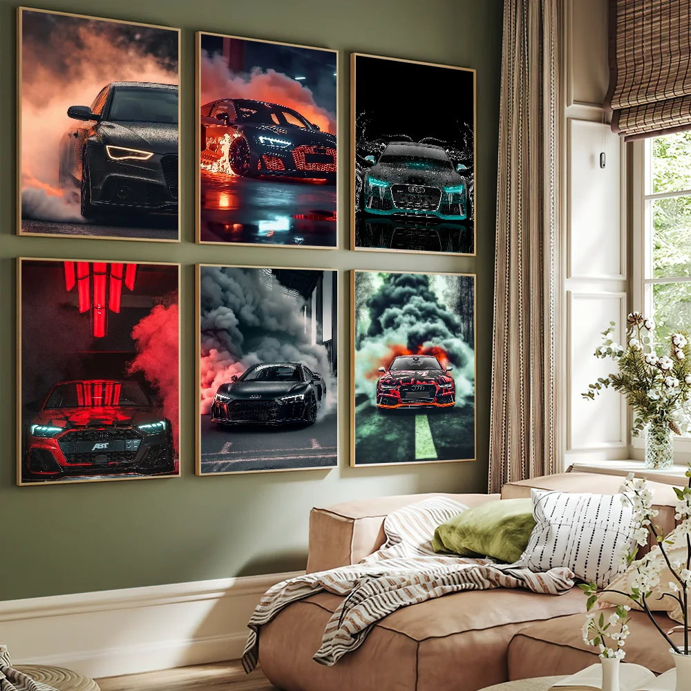 Pop German Car A-Audi Aesthetic Luxury Supercar Poster Art Wall Painting Stickers Small Decor Aesthetic Bar Coffee House Indoor