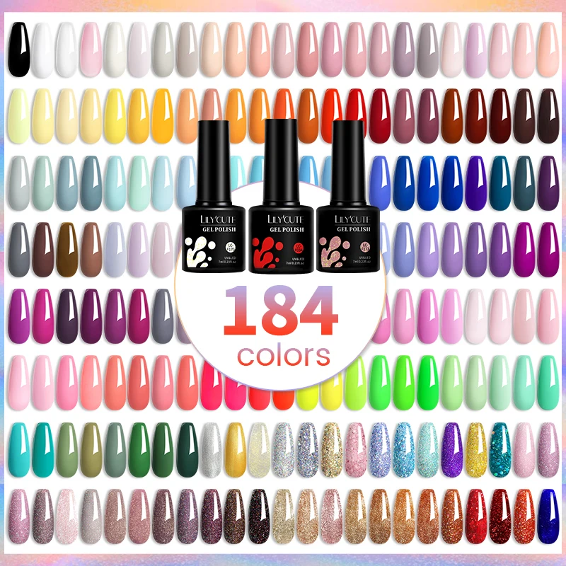 LILYCUTE 7ml Gel Nail Polish 184 Colors Autumn Semi Permanent Matte Top Coat Long Lasting For Manicure Nail Art Gel Varnish