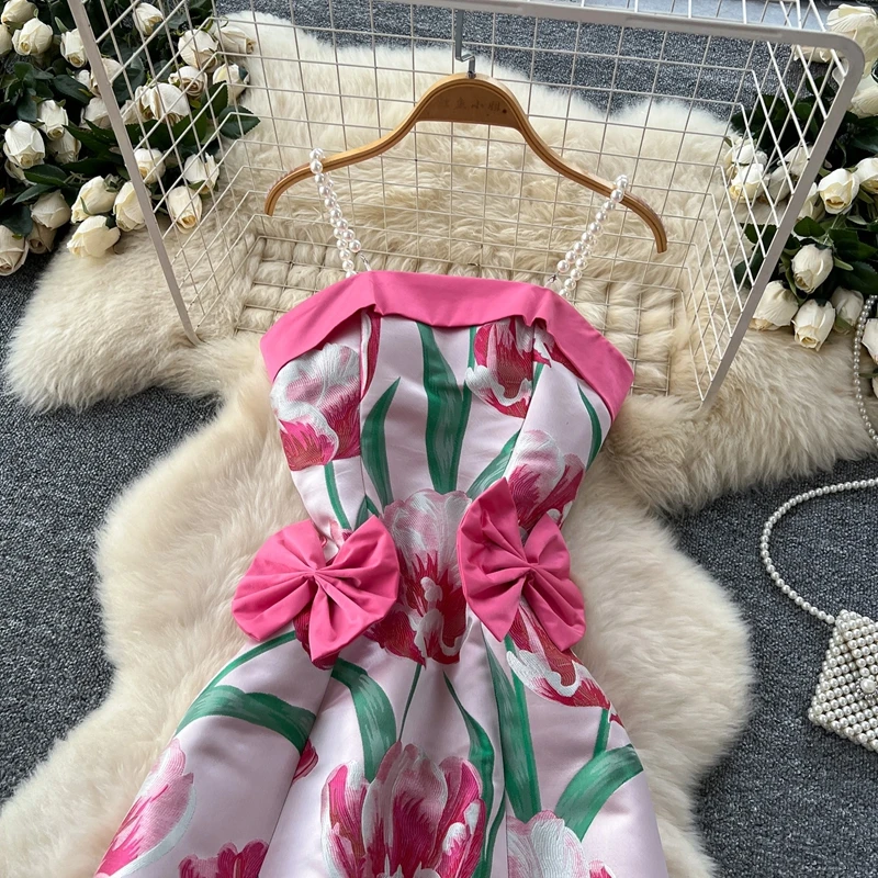 Robe d'été légère de luxe pour femmes, tridimensionnelle, papillon, taille cintrée, bretelles imprimées, grande robe trapèze, 2025