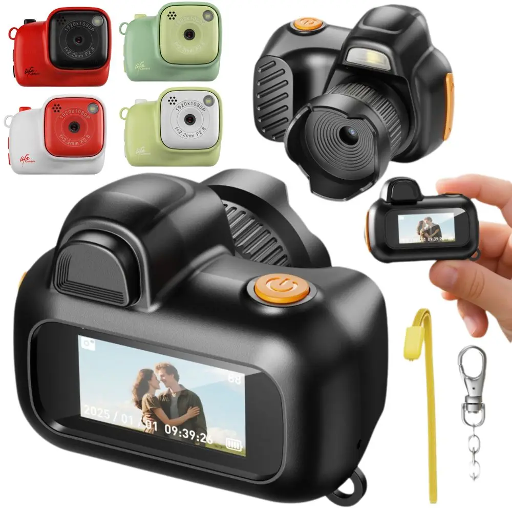 ABS Material Mini Camera with Keychain Single Lens Camera 1.47-inch LCD Screen Mini Thumb Camera with Keychain Type-C Charging