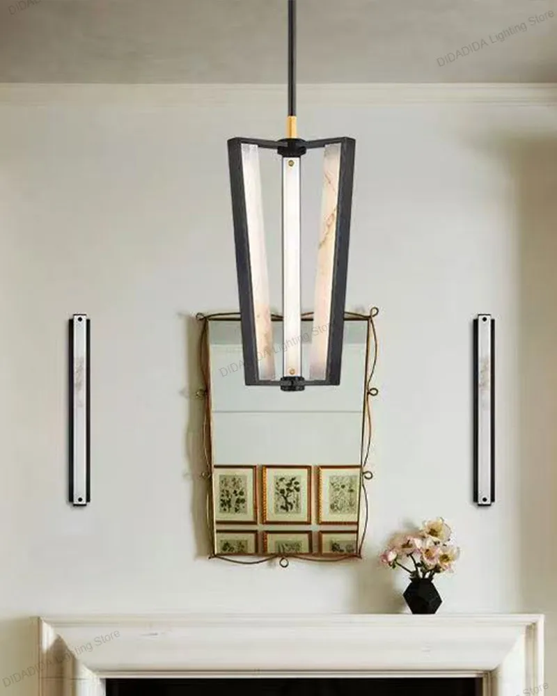 Modern Snow Marble Chandelier Lamp Brass Black Finish Lustre Dimmable for Dining Room Hotel Ceilings