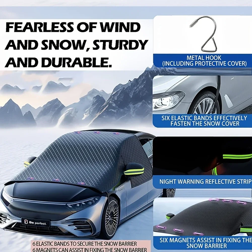 Schneedecke für Auto-Windschutzscheibe aus Oxford-Gewebe, verdickt, Frostschutz, Sonnenschutz, Wärme- und Schneeschutz, Auto-Sonnenblende, Autozubehör – Detail 4