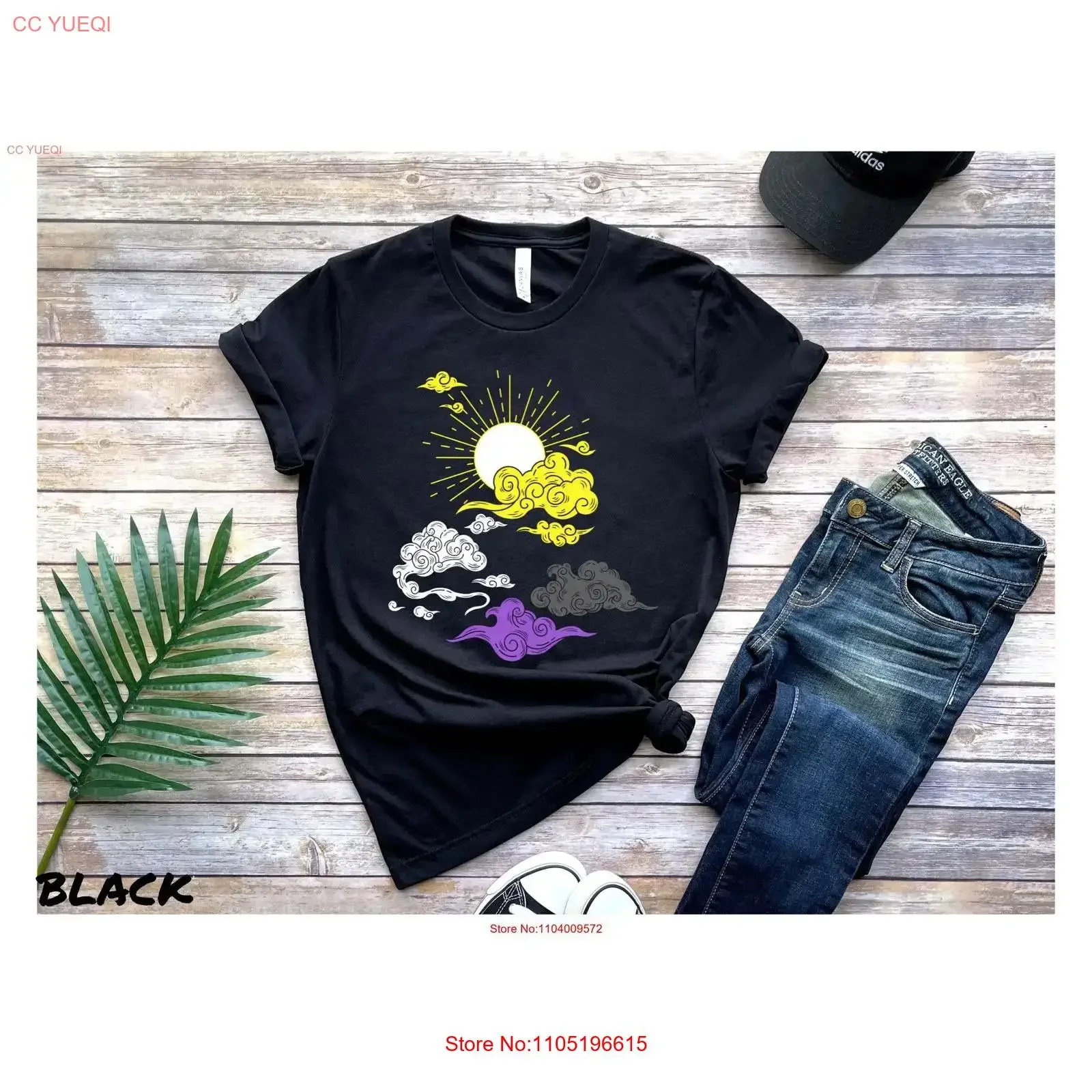 Nonbinary Flag T shirt Sun Cloud Discreet Non Binary Art Boho Enby Present Subtle LGBTQ Pride Month LGBTQIA Adult Gender Soft
