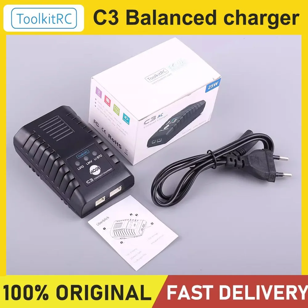 ToolkitRC C3 Smart Balance Charger 25W US Plug Support 2S 3S LiPo LiHV Battery 3.85V Storage Mode For FPV Tinywhoop Drone
