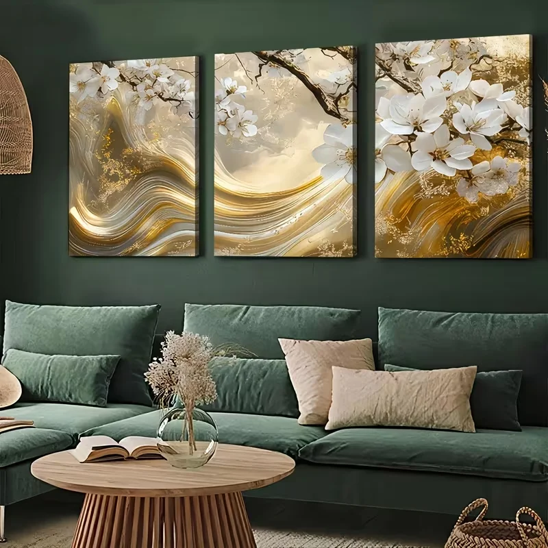 White Magnolia Flowers 3Pcs Diamond Painting Triptych Diy Cross Stitch Full Round Square Drill Diamond Mosaic Art Embroidery