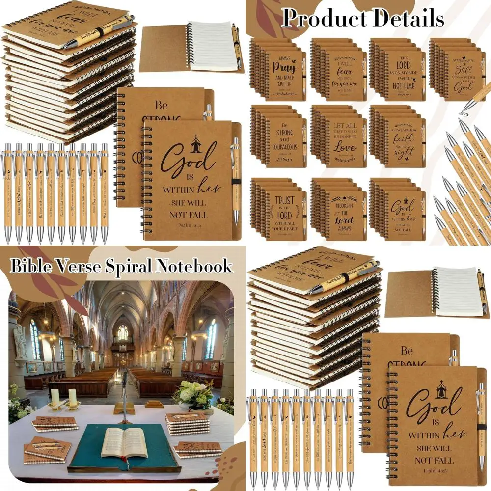 

50 Sets of 100 Christian Spiral Notebooks with Bamboo Pens, Compact Prayer Journals for Church & Bible Study, Ideal Christmas Gi
