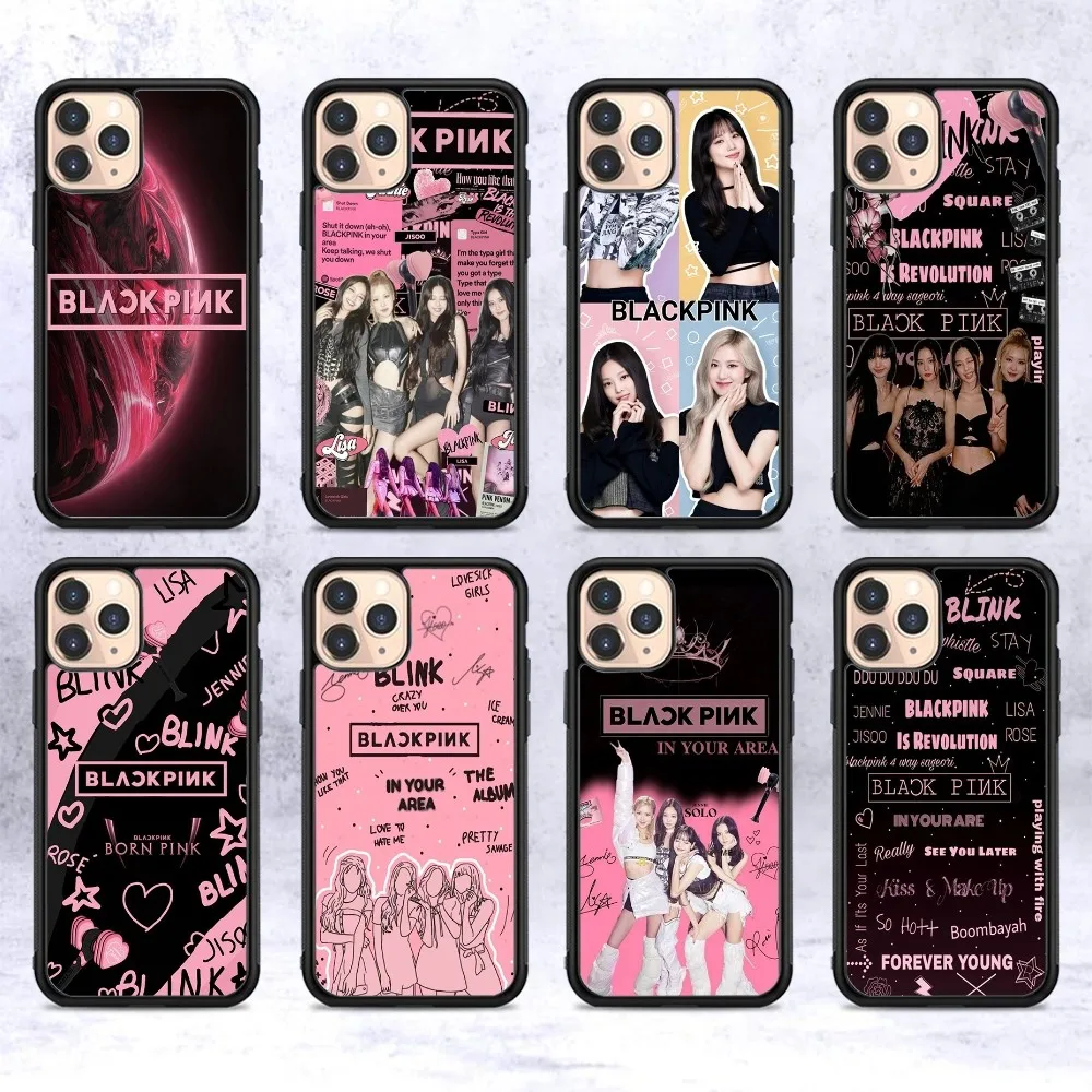 Kpop-B-Black Fashion P-Pinks Phone Case Silicone PC+TPU For Samsung S10 20 30 22 23 24 Plus Lite Ultra Cover