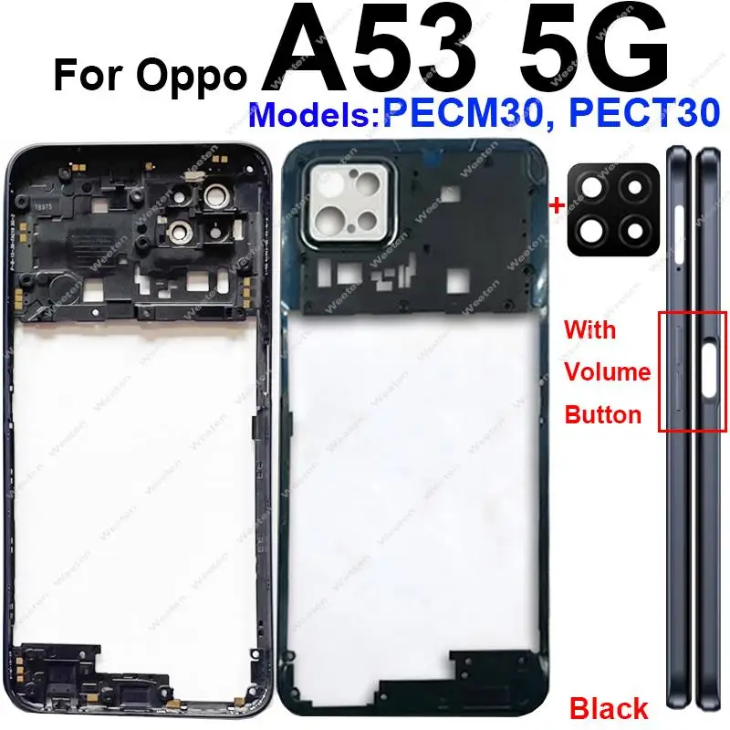 Middle Frame For Oppo A53 5G PECM30 PECT30 Middle Housing Cover with Lens Side Button Back Door Housing Bezel Parts