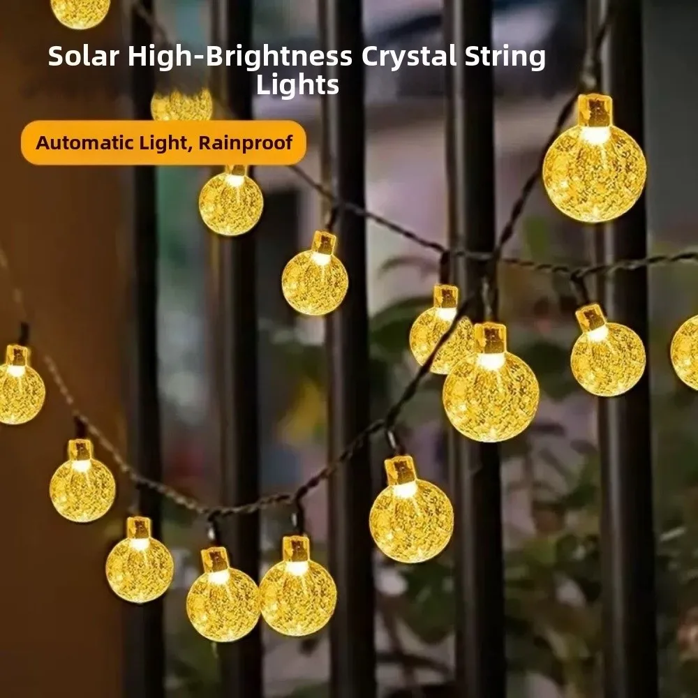 12m長のソーラークリスタルボールストリングライト、8つのモード、防水設計、LEDストリングライト、ソーラー式、100個のLEDライト