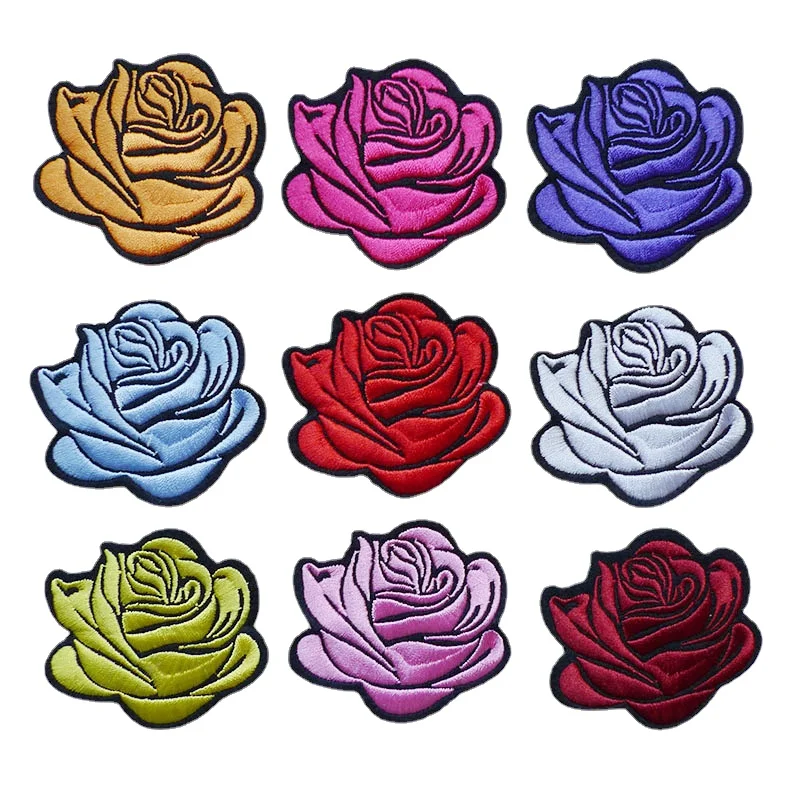 5Pcs Rose Flower Embroidered Patches Hat Cap Stickers For Bag Iron On Applique DIY Apparel Sewing Dress Hat Clothing Accessories