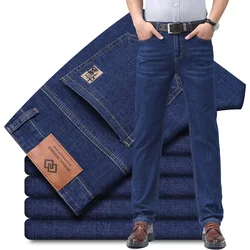 2025 New Embroidery Fashion Straight Jeans Men Stretch Black Blue Slim Fit Pants Comfortable Business Denim Trousers 28-40