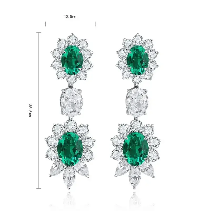 RUIF 2024 Luxury Oval Shape S925 Silver Lad Grown Emerald Earrings for Women Daily Anniversary Party