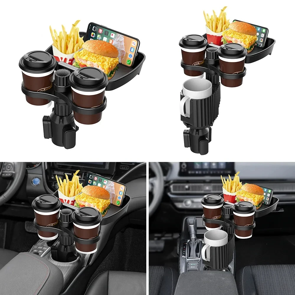 Car Cup Holder Tray with Swivel Base 360 Degree Adjustable Car Cup Holder Food Tray Organized Drink Holder for Car