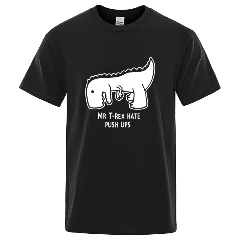 Funny T‑Rex Hate Push Ups Graphic T‑Shirt Humor Dinosaur Print Unisex Casual Short Sleeve Novelty Workout Streetwear Tee