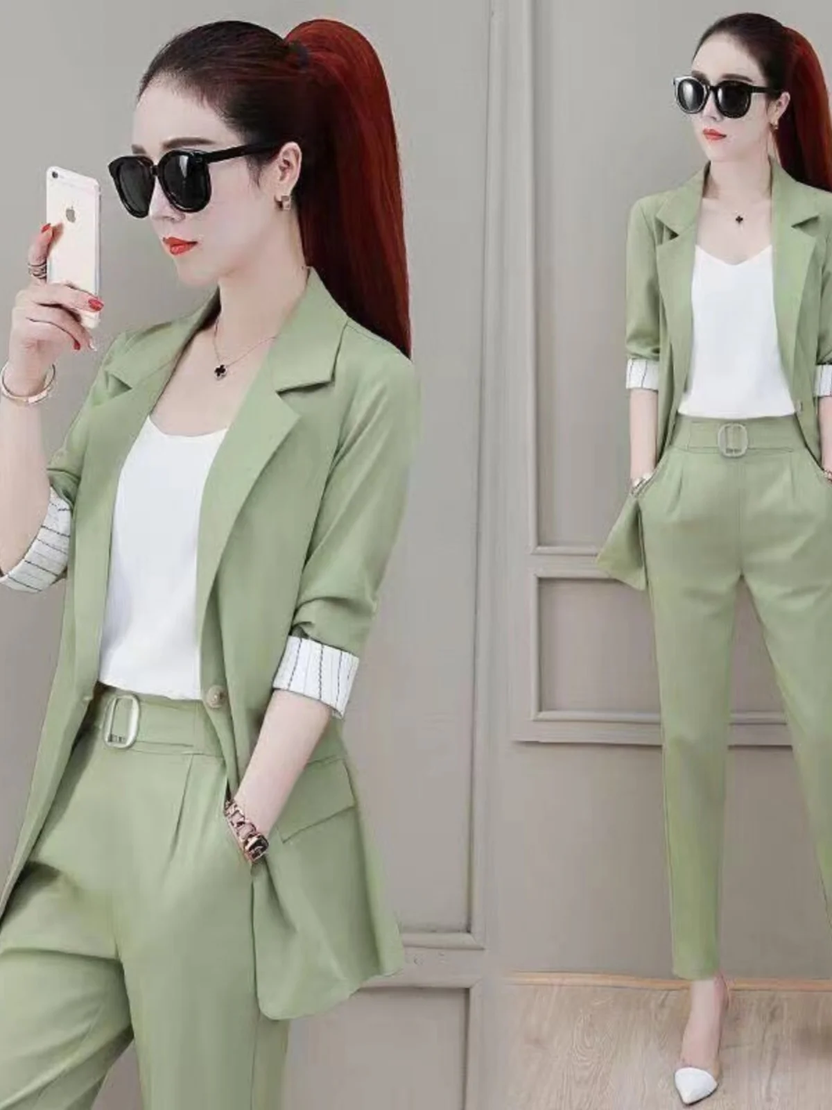 

Модный повседневный тонкий костюм, женский брендовый комплект Tagl, осенний наряд из двух предметов, корейский свободный крой, длинные брюки с высокой талией