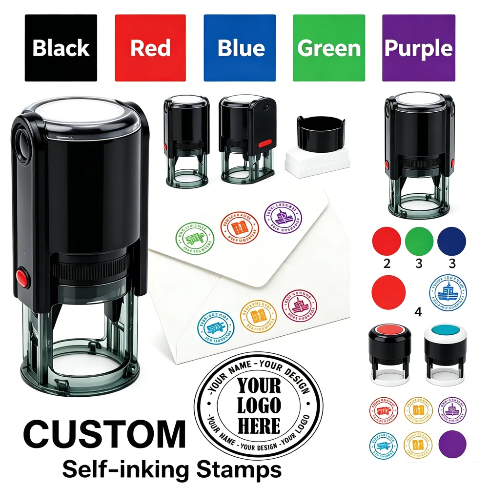 Individueller Selbstfärbender Stempel 25/30/40/50mm Personalisiertes Logo Druckstempel Angepasste Visitenkarten Hochzeitseinladungen