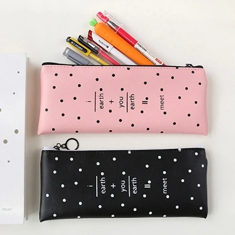 New Product Simple Fashion Leather Pencil Case Personalized Student Creative Zipper Stationery Bag Birthday Gift Solid Color