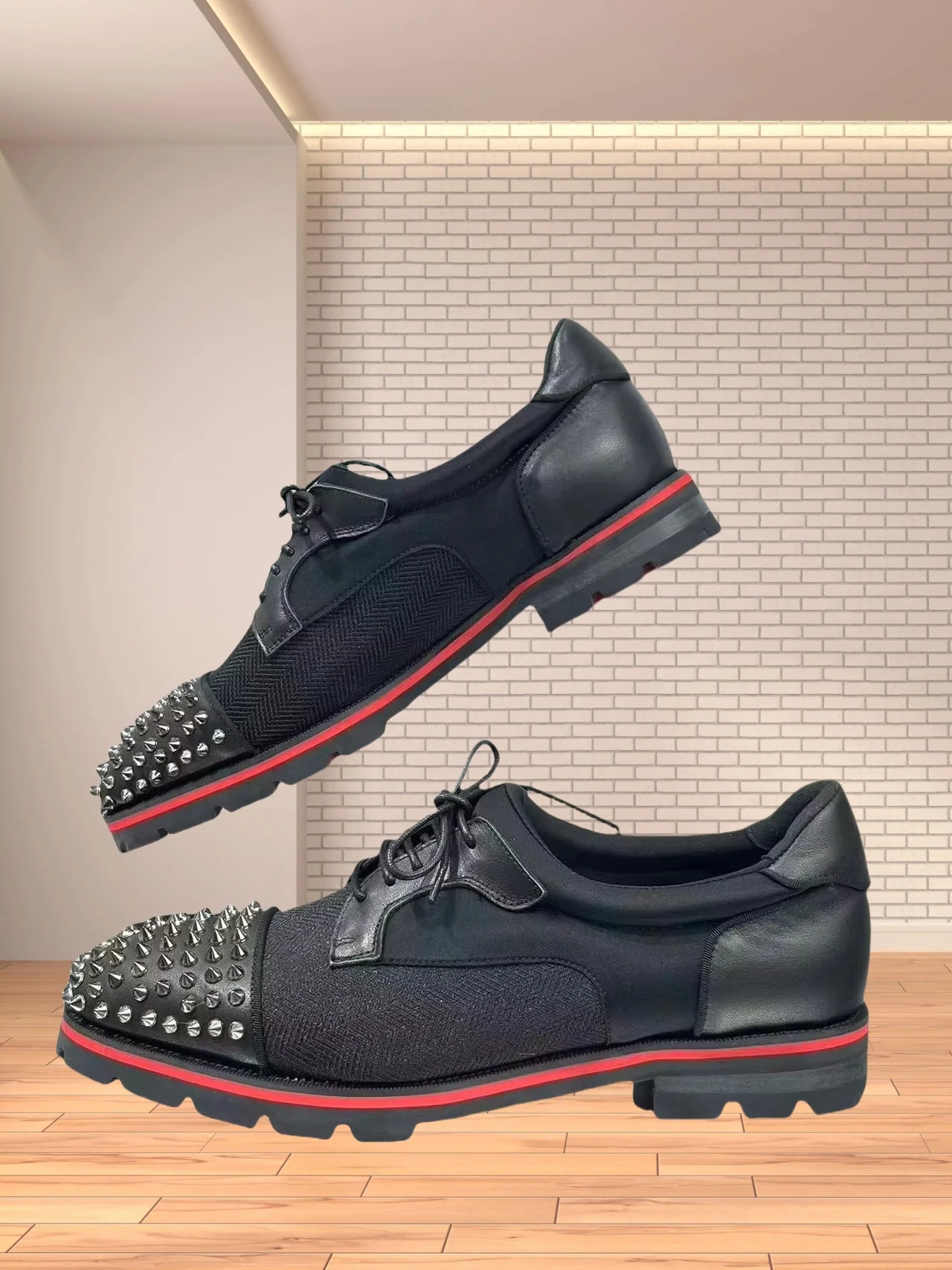 

Новинка 2023 года, черная мужская повседневная обувь, острый носок, кожаные туфли на шнуровке с заклепками, украшенные офисные мужские модельные туфли