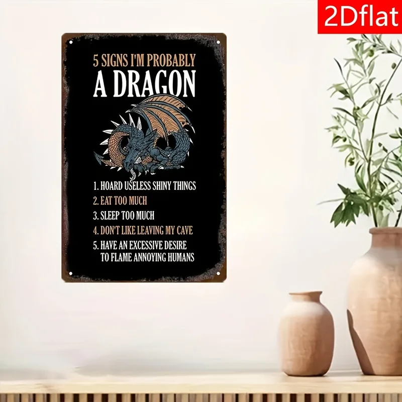 2D Flat, 1pc Evil Dragon Fun Checklist Decorative Tag, Black Background with Retro Magic Dragon Illustration And Quirky English