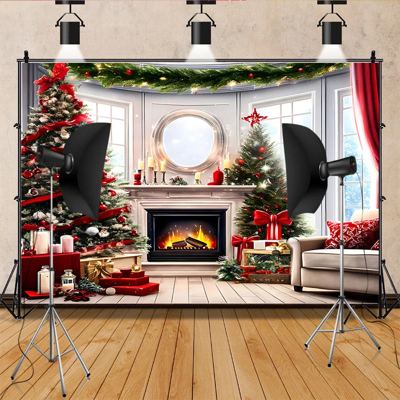 Winter Christmas Eve Festival Decoration Living Room Photography Backdrops New Year Holiday Fireplace Party Background CI-13