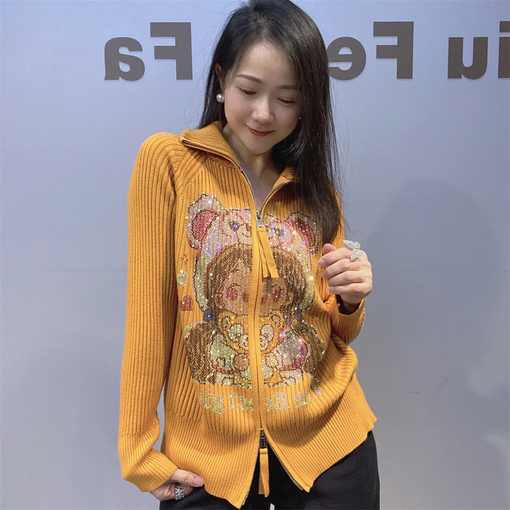 Cute Girl Turn Down Collar Knitted Sweater Tops For Woman Japanese Korean Fashion Cardigan Knitshirt Vestidos Streetwear Bust110