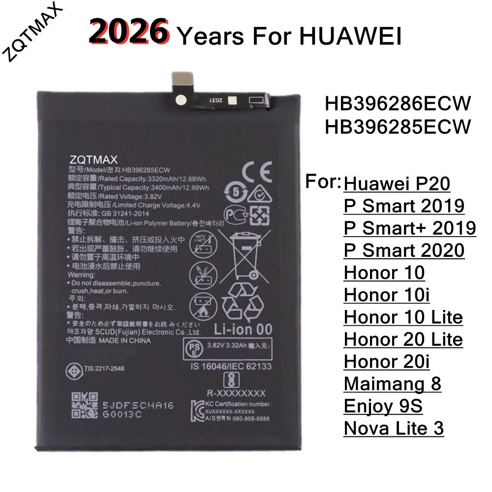 Batería HB396286ECW de 3400mA para Huawei P Smart +, 2019, 2020, POT-LX1T, POT-LX3, POT-L23, POT-LX1, POT-L21