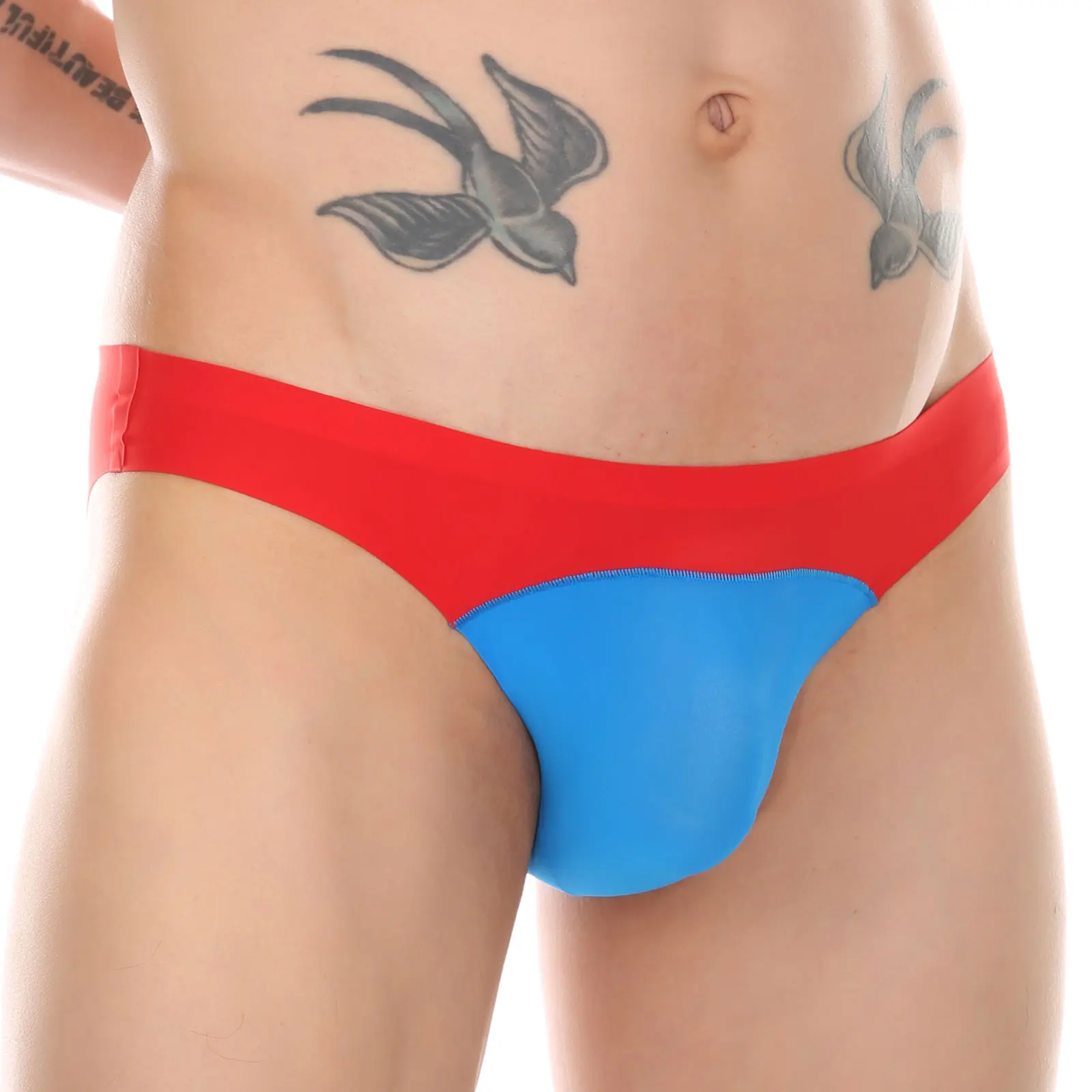 

Men's Patchwork Swim Briefs Seamless Low-rise Breathable Swimming Underpants Bikini Man Home Bath Ice-Silk Underwear Quick-Dry