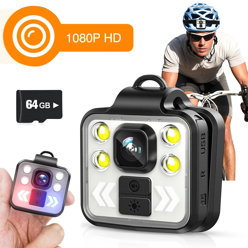 

1080P Mini Body Camera with Audio and Video Recording Outdoor Sports Security Wireless Wearable 3 Modes Flashlight HeadLamp Wat