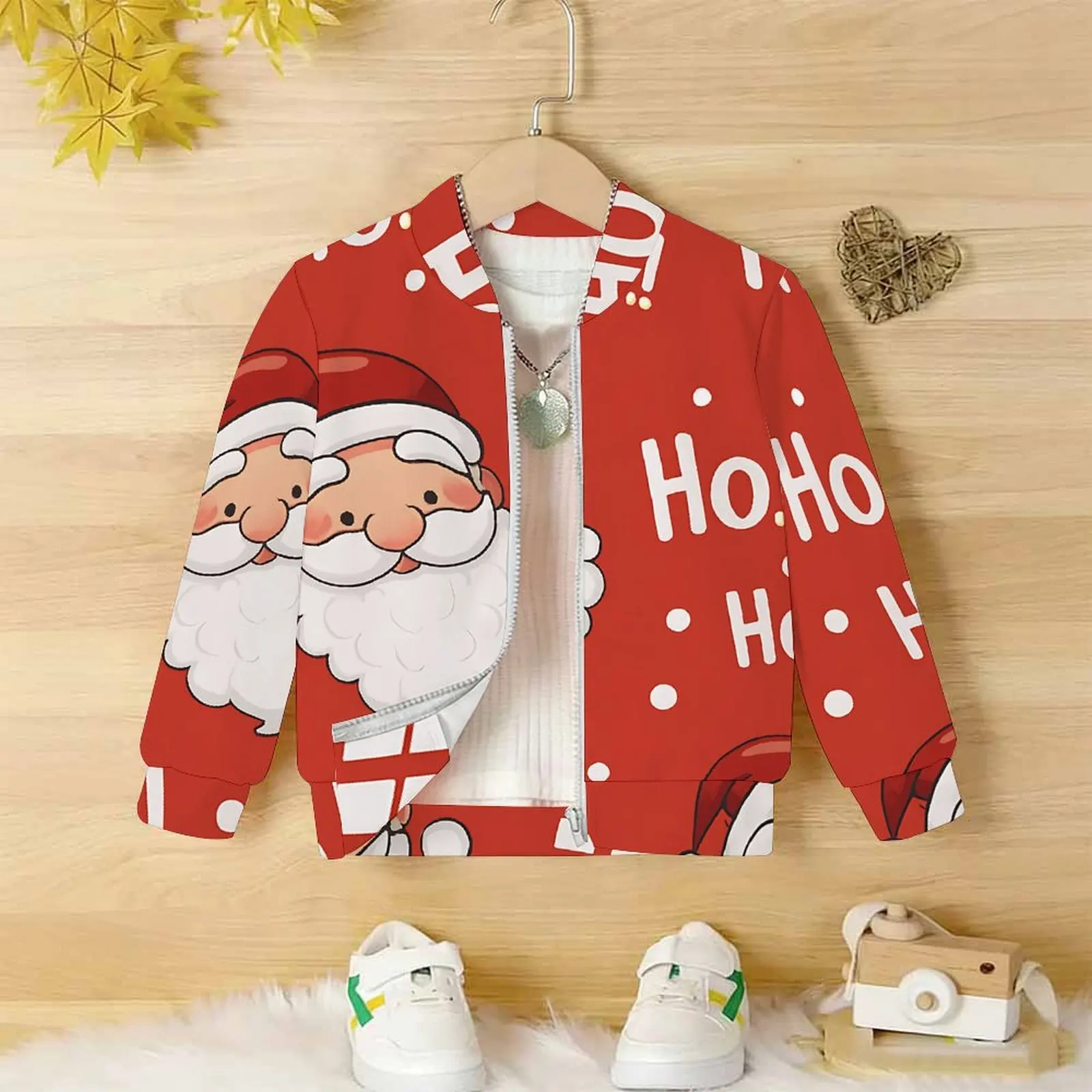 Autumn Kids Christmas Baseball Uniform Girls Printed Coats Winter Zippered Long Sleeve Fashion Tops Everyday Wear