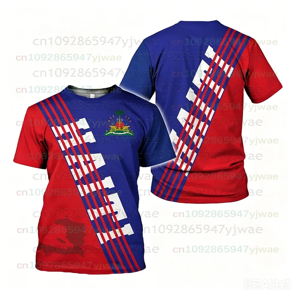 Haiti National Emblem Pattern T-Shirt For Men Haitian Flag 3D Printed Tees Casual Loose T Shirts Kids O-Neck Short Sleeves Tops