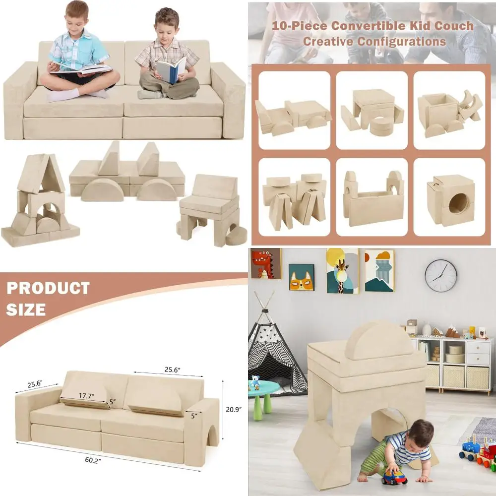 أريكة لعب معيارية للأطفال، طقم أريكة مقطعي مكون من 10 قطع، أثاث خيالي للأطفال من الأطفال الصغار إلى المراهقين، تشجيع C #1