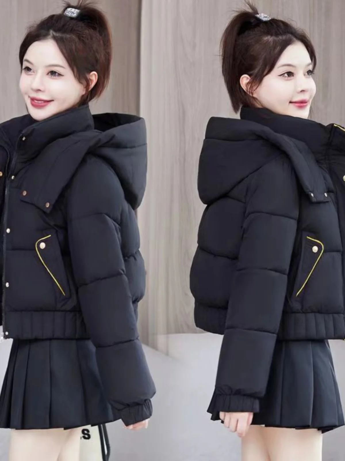 

Женская стеганая куртка-парка для снега, однотонная, ярко-желтая, толстая, теплая, повседневная, длинная, модная, осенне-зимняя, утепленная, в стиле студенческой моды