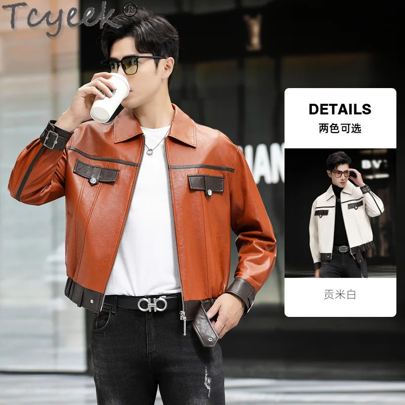 Tcyeek Genuine Leather Jacket Men Fashion Mens Top Layer Sheepskin Coat Loose Fit Male Leather Coats Trend Autumn Winter Clothes