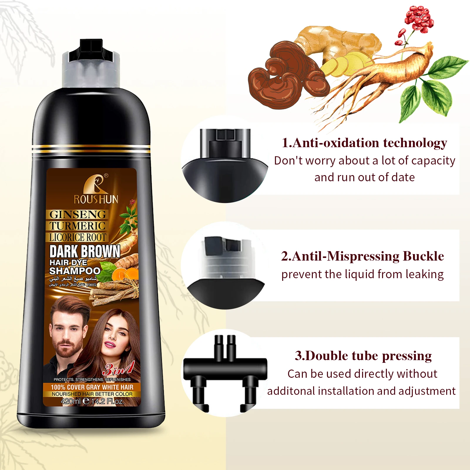 Brown Hair Color Shampoo for Gray Hair Instant Hair Natural Long Lasting for Men and Women 14.2 Fl.Oz