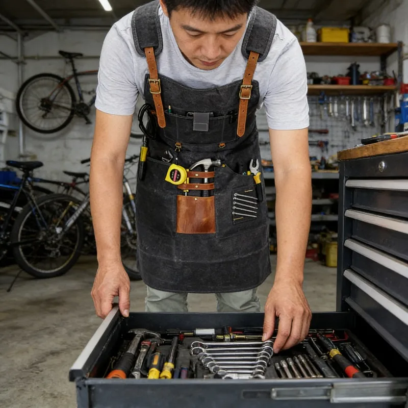 

Heavy Canvas Apron Custom Logo Cross Back Strap Apron for Carpenters Electricians Barbers Durable Essential