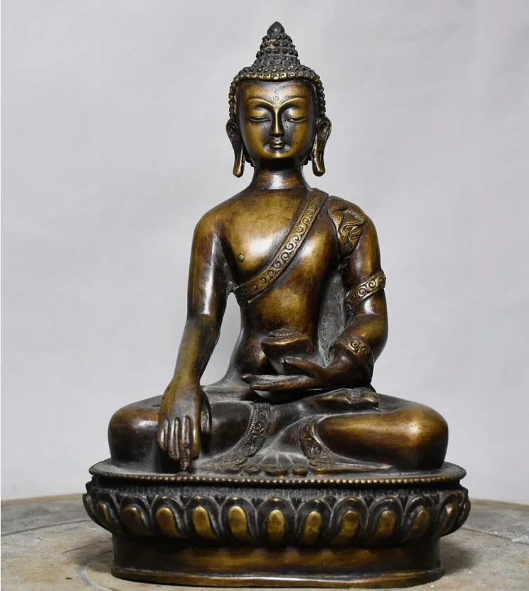 

9" Antique Tibet Tibetan Buddhism temple Bronze Shakyamuni Buddha statue