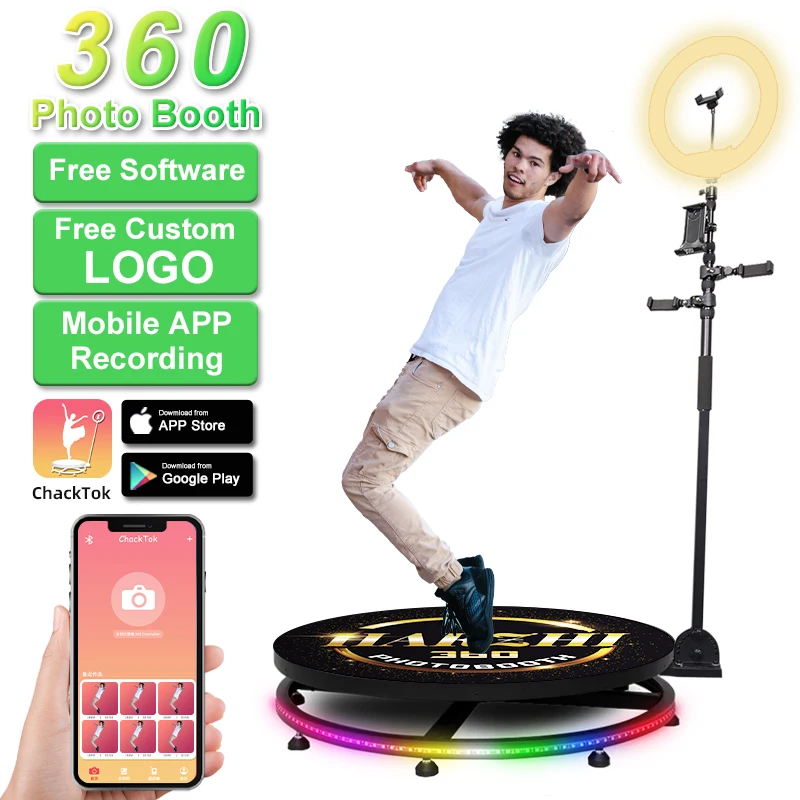 

360 Photo Booth Rotating Photobooth Camera Video Slow Motion Support US Overseas Warehouse Delivery 100CM 2-4 people