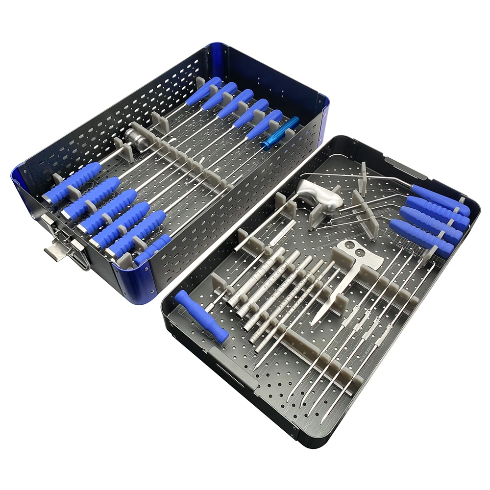 Spinal UBE Instruments Set Autoclavable Unilateral Biportal Endoscopic Instrument with Sterilising Trays Box Stainless steel