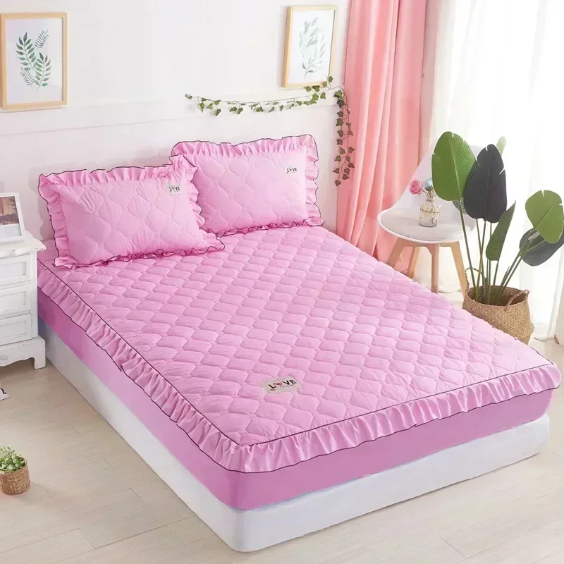 

Pure-color cotton quilt mattress simple spinning color monochrome bedspread and sliding protective cover gray22